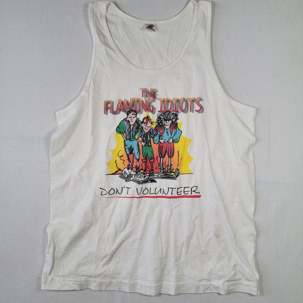 VTG 90's Made in the USA Fruit of the Loom Tank Top Mens Sz L The Flaming Idiots